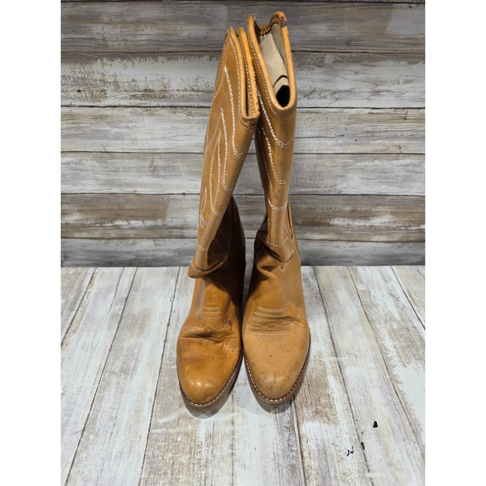 Tino Ferrario Lighthouse Tan Leather Western Cowgirl Boots USA Made Womens 7 TLC